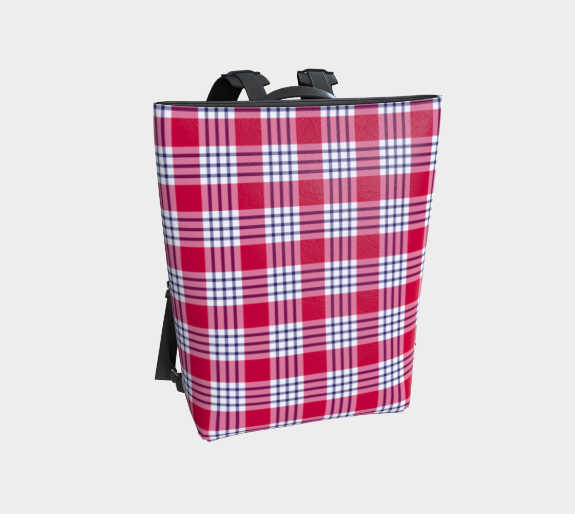 Red and Blue Plaid Vegan Leather Backpack