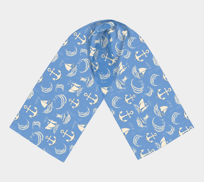 Blue Water with Cream Nautical Elements Long Scarf