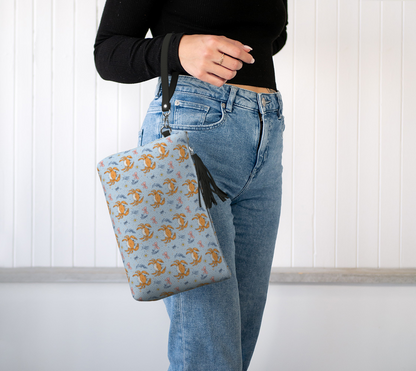 Blue with Crabs and Bows 1605 Vegan Leather Clutch Purse