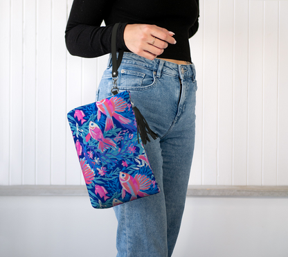 502 pink fish vegan leather makeup bag