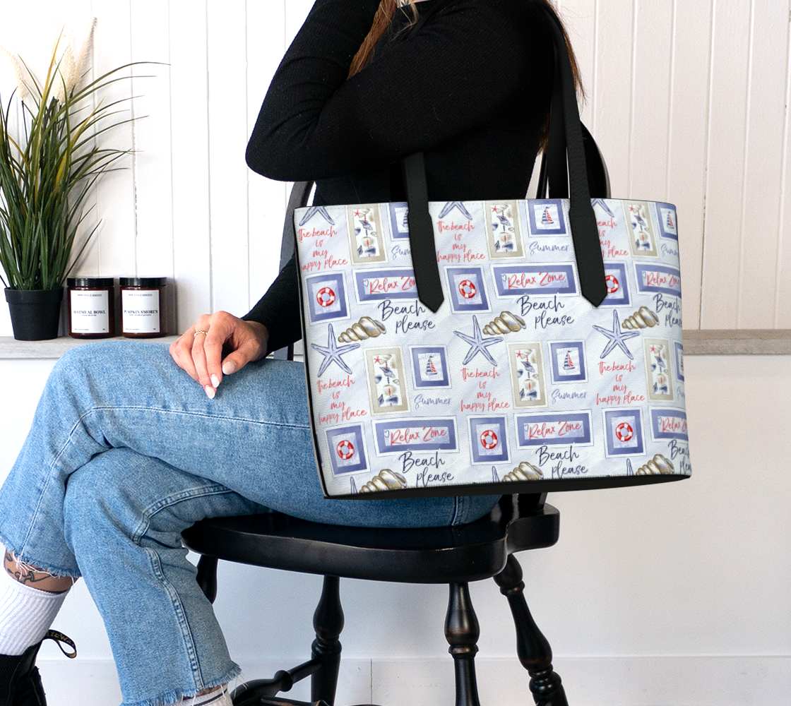 Beach Signs Vegan Leather Tote Bag
