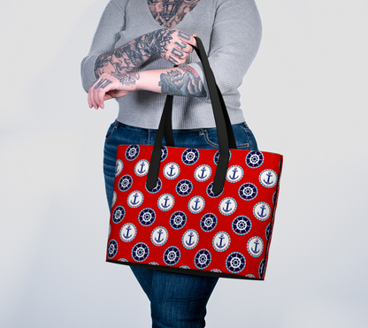 Red with circles Vegan Leather Tote Bag