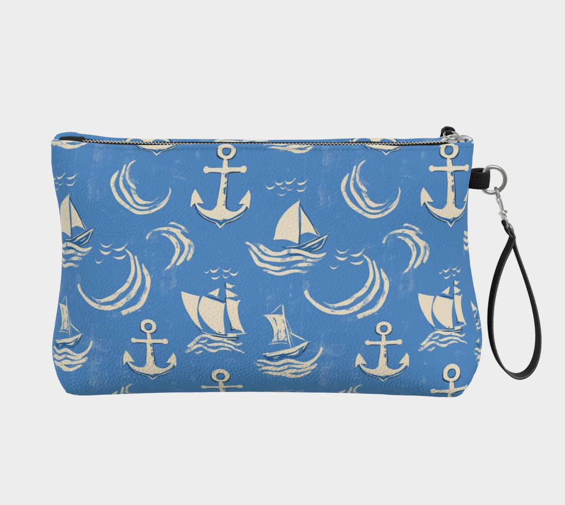 Blue Water with Cream Nautical Elements Vegan Leather Clutch Purse