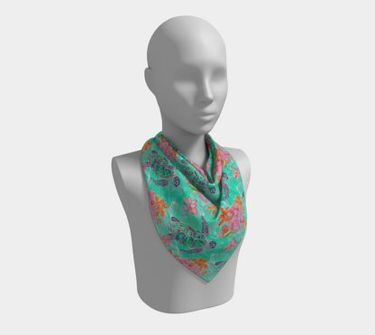 Turtles and Flowers Square Scarf