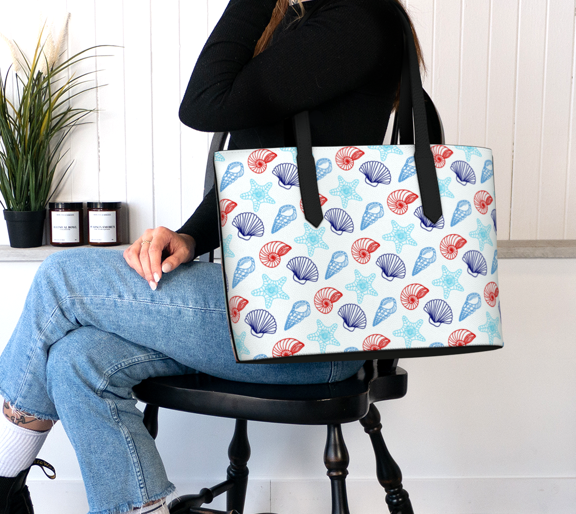 Red and Blue Shells Vegan Leather Tote