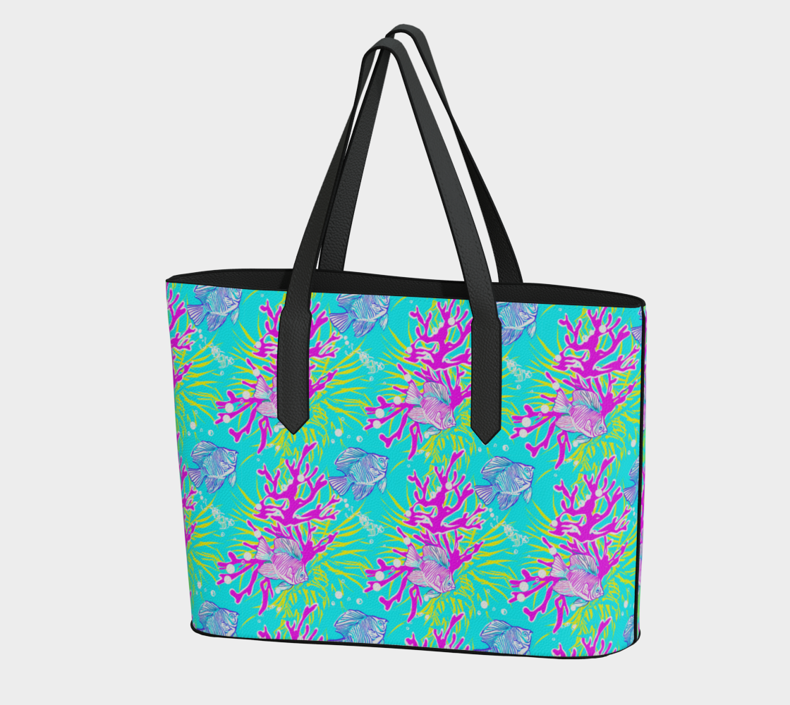 Fish and Coral Vegan Leather Tote Bag