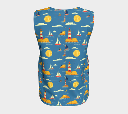 Blue Bag with Lighthouse and Sun on Land Loose Tank Top