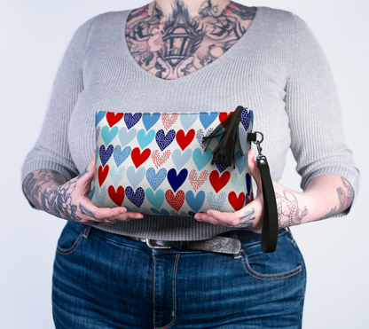 Nautical Hearts Leather Makeup Bag