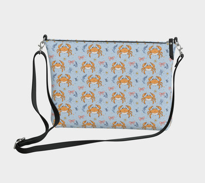 Blue with Crabs and Bows 1575 Vegan Leather Crossbody Purse