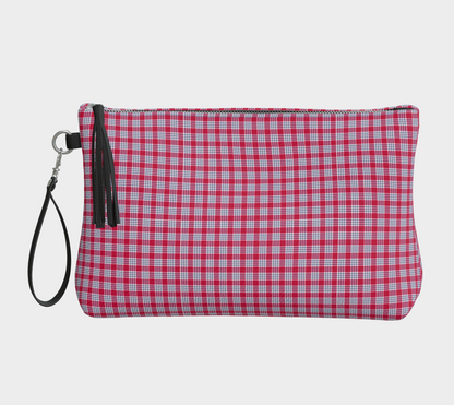 Red and Blue Plaid Vegan Leather Makeup Bag
