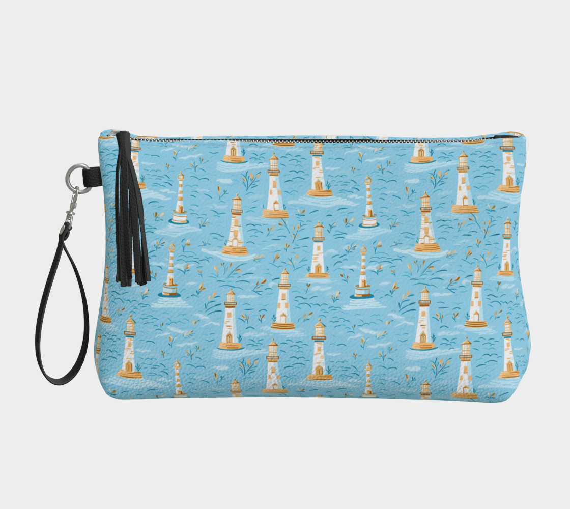 Blue Lighthouse Vegan Leather Make Up Bag
