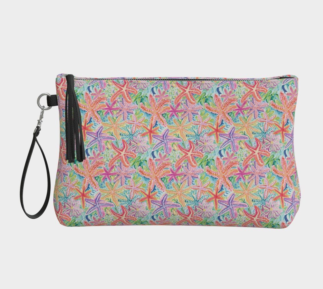 Multi Colored Starfish Vegan Leather Makeup Bag
