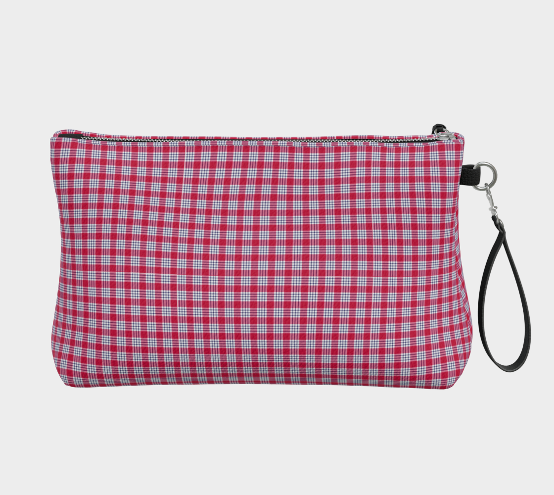 Red and Blue Plaid Vegan Leather Makeup Bag