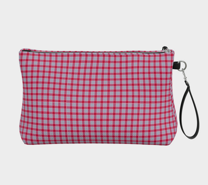 Red and Blue Plaid Vegan Leather Makeup Bag