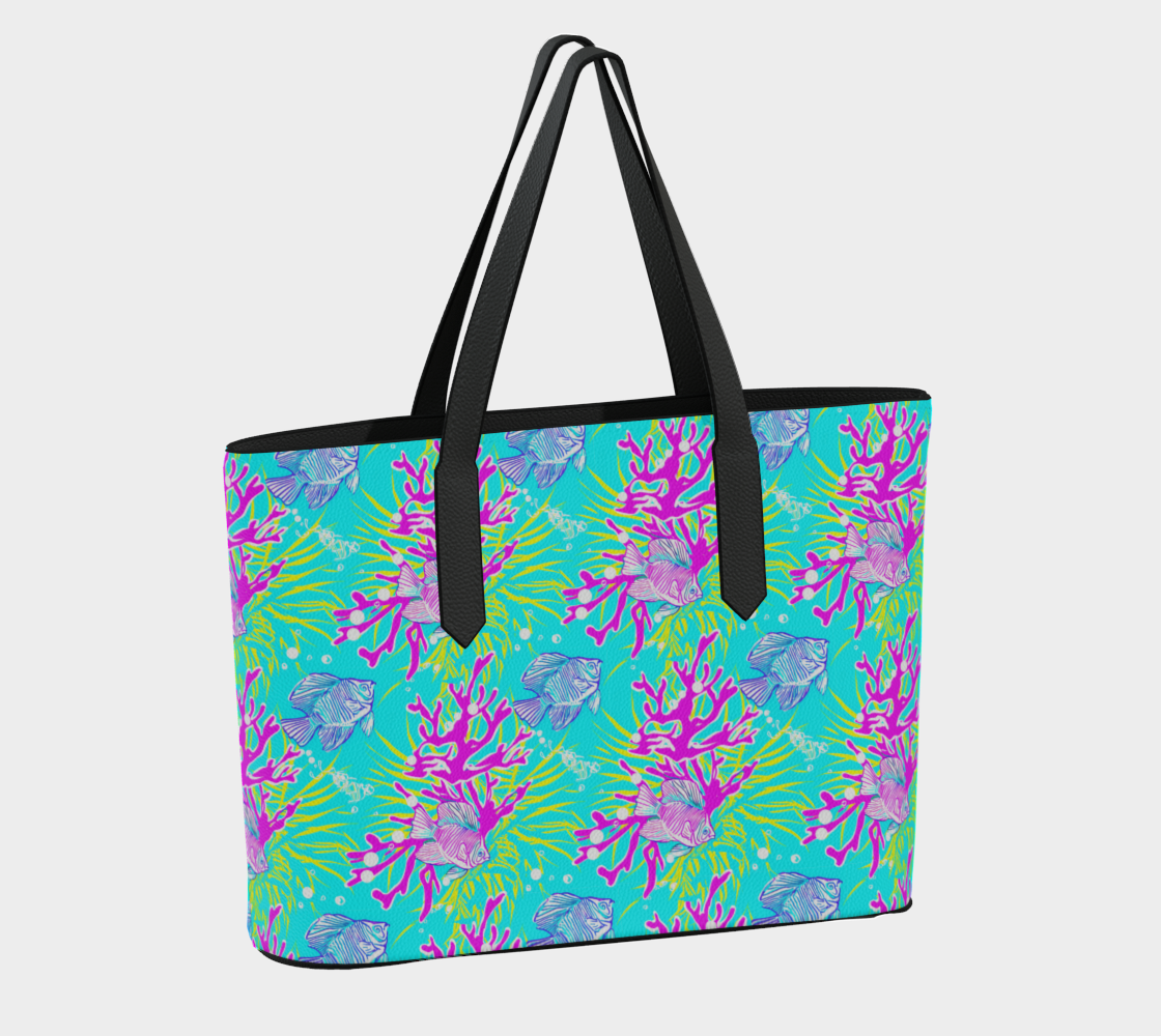 Fish and Coral Vegan Leather Tote Bag