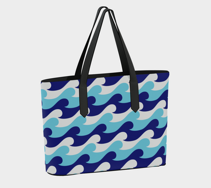 Blue Waves Vegan Leather Tote Bag