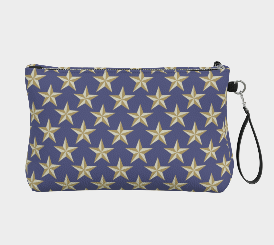 Gold Star on Blue Vegan Leather Makeup Bag