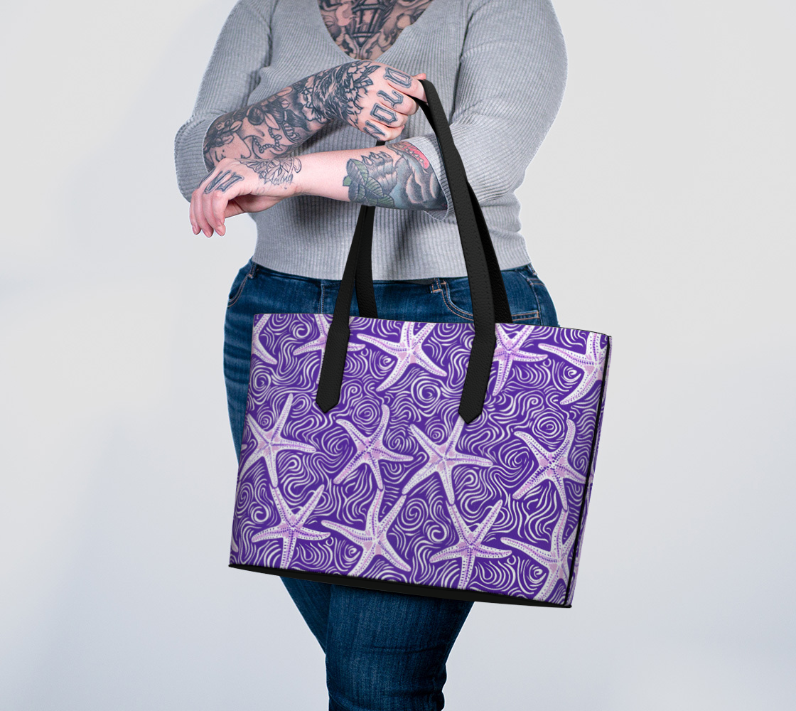 Purple Starfish Vegan Leather Tote Bag