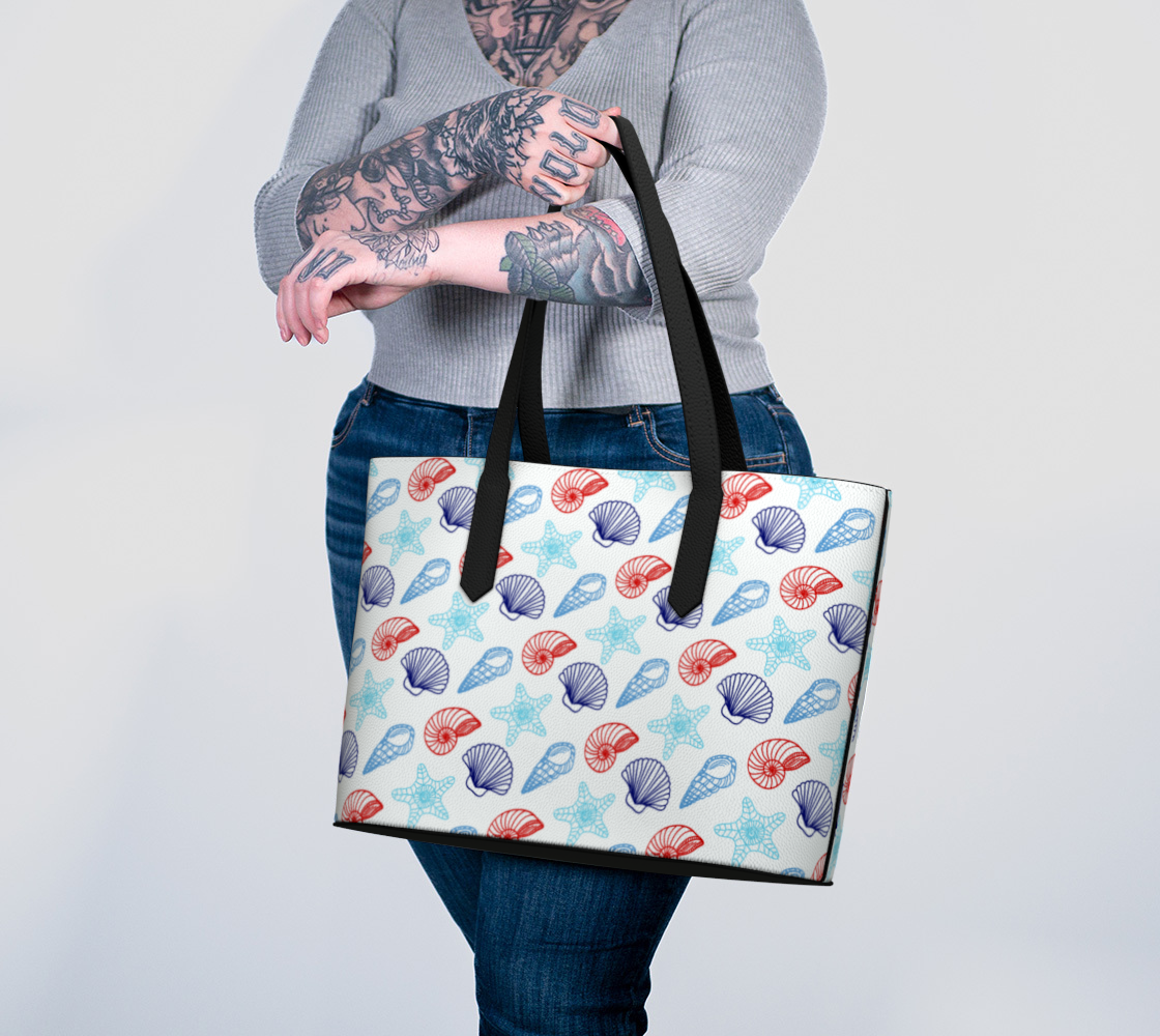 Red and Blue Shells Vegan Leather Tote