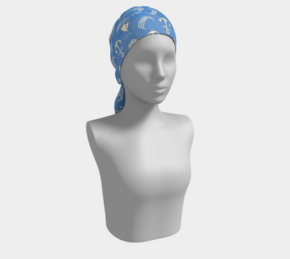 Blue Water with Cream Nautical Elements Long Scarf