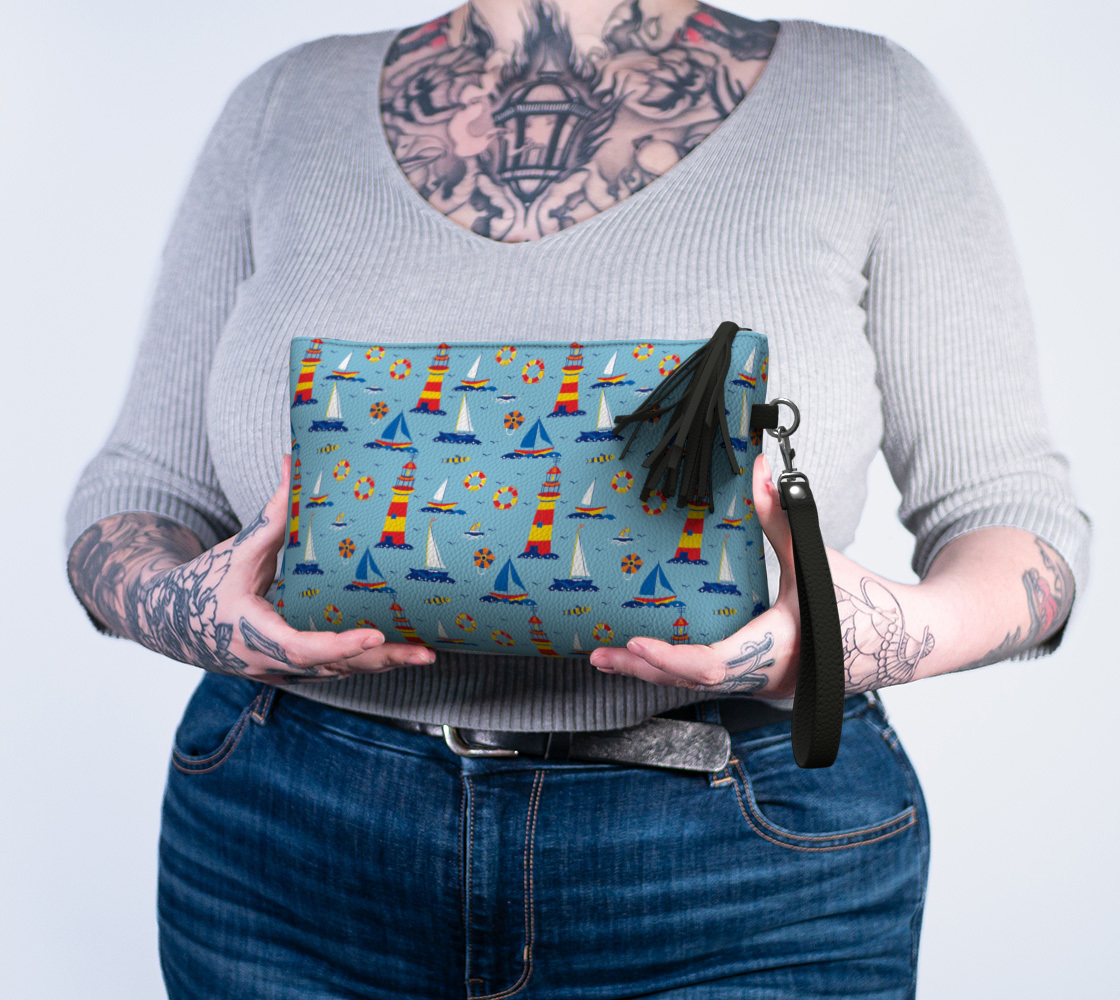 Cute Lighthouse Ocean Scene Vegan Leather Clutch Purse