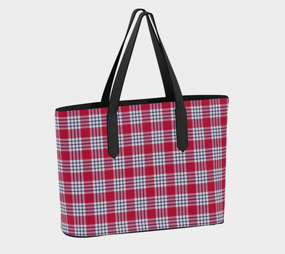 Red and Blue Plaid Vegan Leather Tote