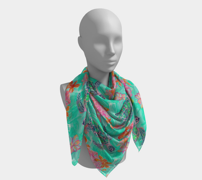 Turtles and Flowers Square Scarf