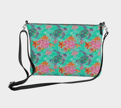 Turtles and Flowers Vegan Leather Crossbody Purse