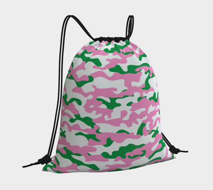 Pink Green Camo  Drawstring bag