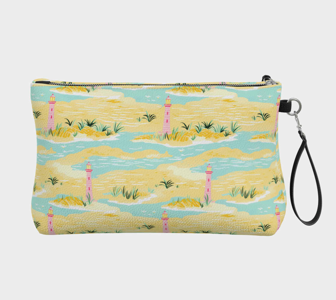 Lighthouse Land and Water Vegan Leather Makeup Bag