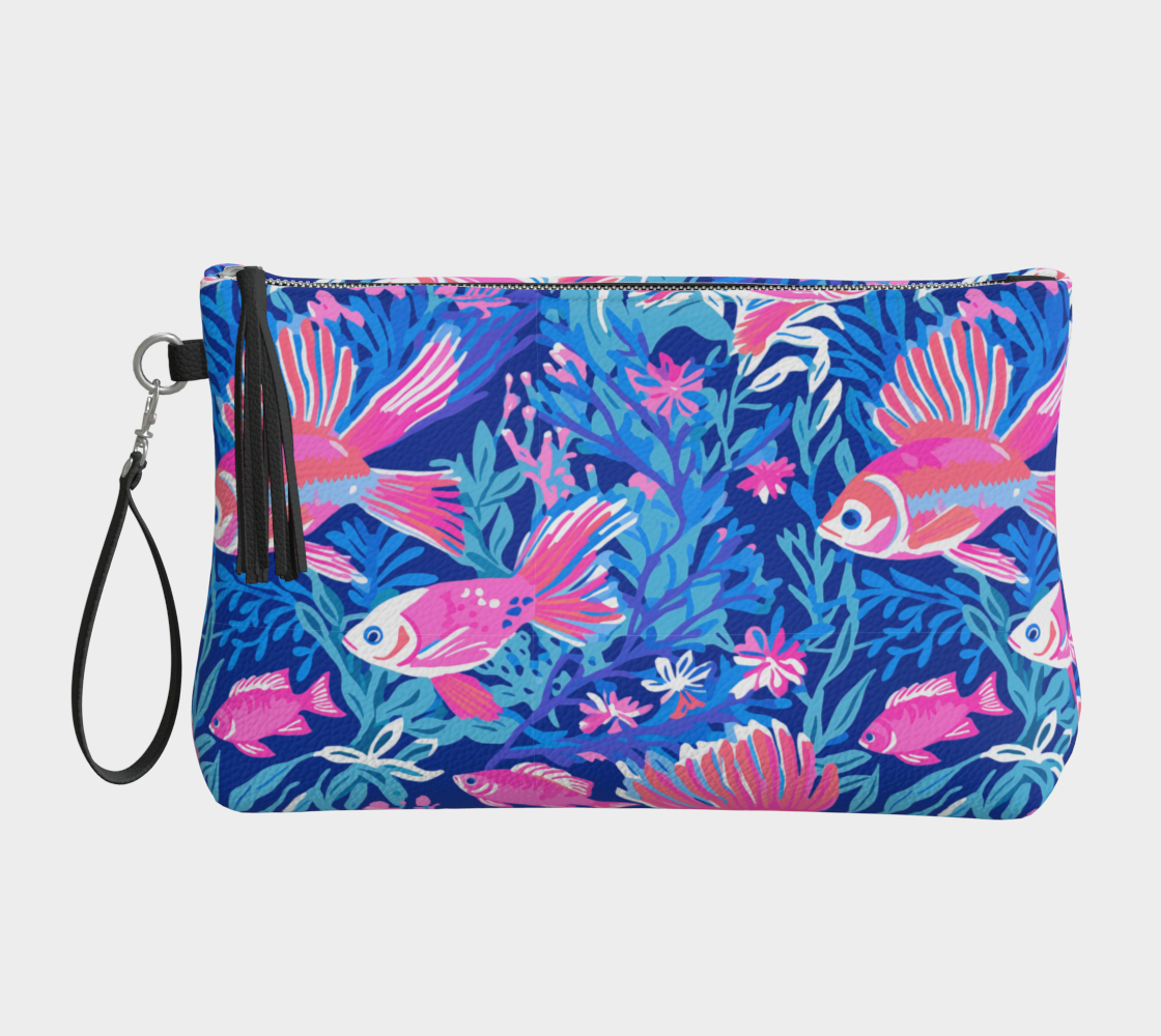 502 pink fish vegan leather makeup bag