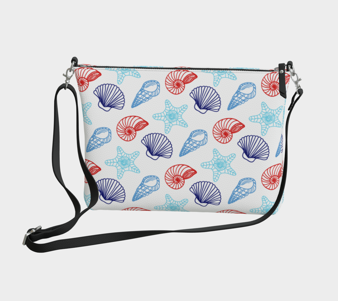 Red and Blue Shells Vegan Leather Crossbody Purse