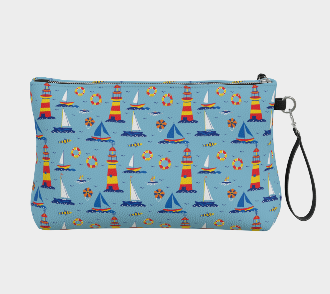 Cute Lighthouse Ocean Scene Vegan Leather Clutch Purse