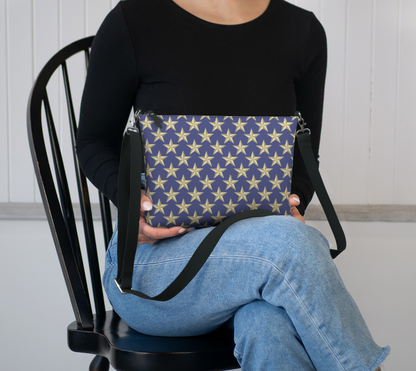 Gold Star on Blue Vegan Leather Crossbody Purse