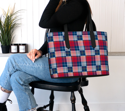 My Red/Blue Pattern Leather Tote Bag