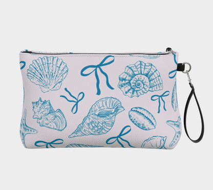 Summer Coquette Bow and Shells Vegan Leather Makeup Bag 350