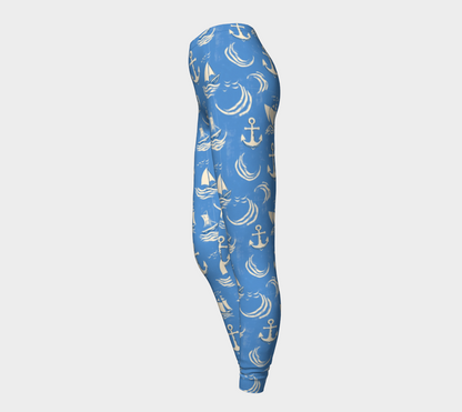 Blue Water with Cream Nautical Elements Leggings