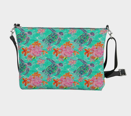 Turtles and Flowers Vegan Leather Crossbody Purse