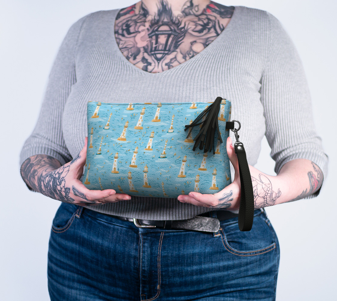 Blue Lighthouse Vegan Leather Make Up Bag