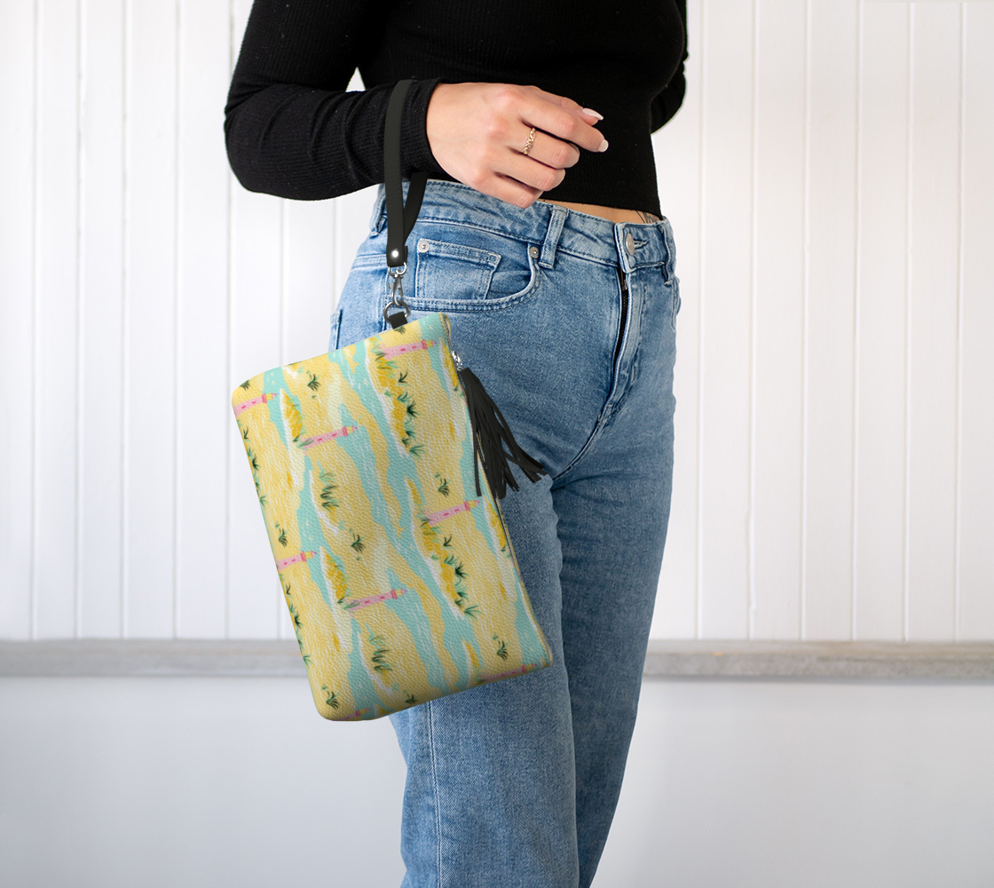 Lighthouse Land and Water Vegan Leather Makeup Bag