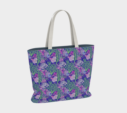 Fish in Green Coral Large Tote Bag