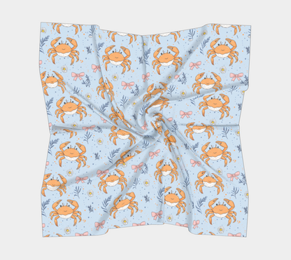 Blue with Crabs and Bows 212 Square Scarf