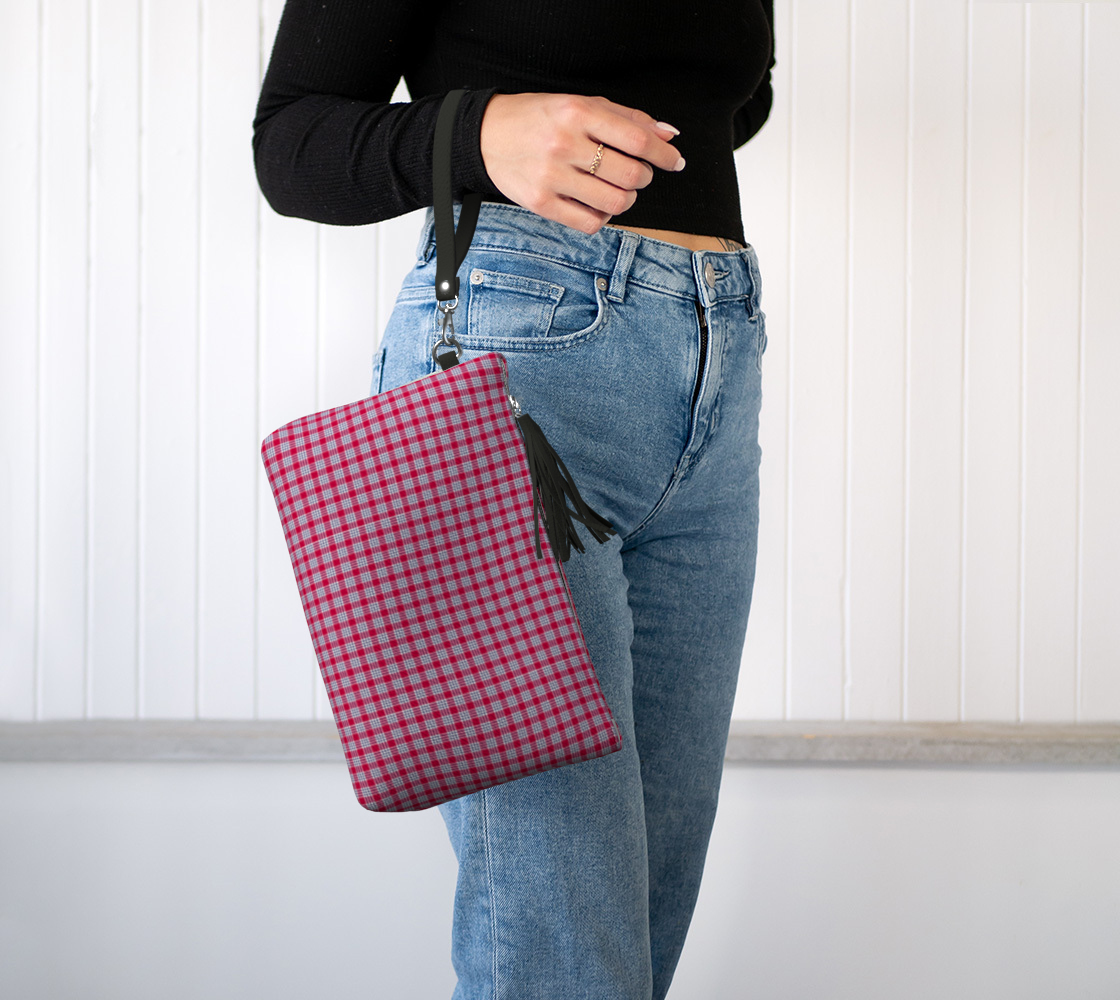 Red and Blue Plaid Vegan Leather Makeup Bag