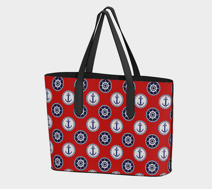 Red with circles Vegan Leather Tote Bag