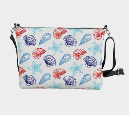 Red and Blue Shells Vegan Leather Crossbody Purse