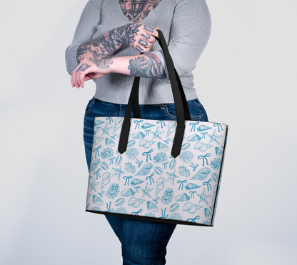 Summer Coquette Bow and Shells Vegan Leather Tote Bag 515