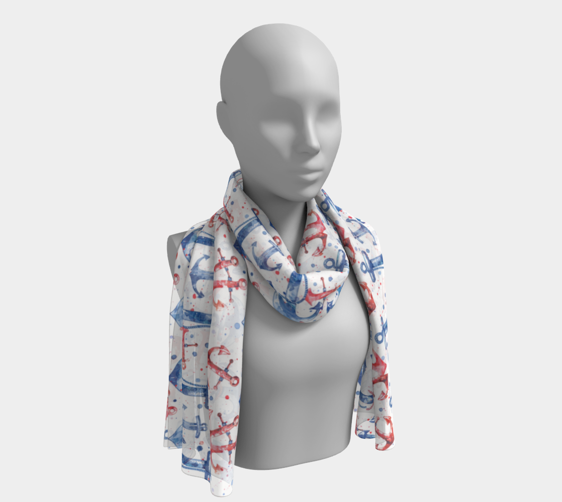Blue, double red Long Scarf