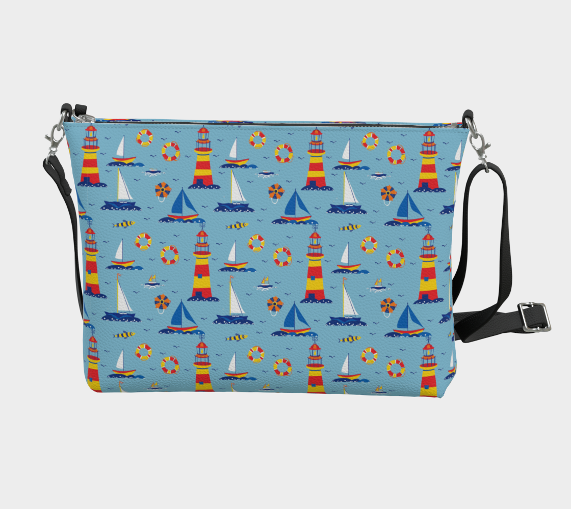 Cute Lighthouse Ocean Scene Vegan Leather Crossbody Purse