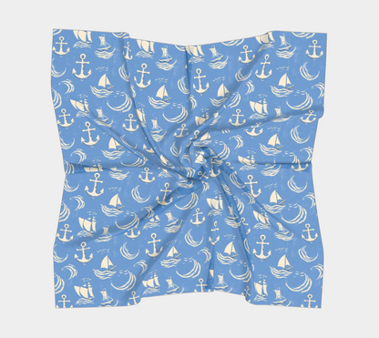 Blue Water with Cream Nautical Elements Square Scarf