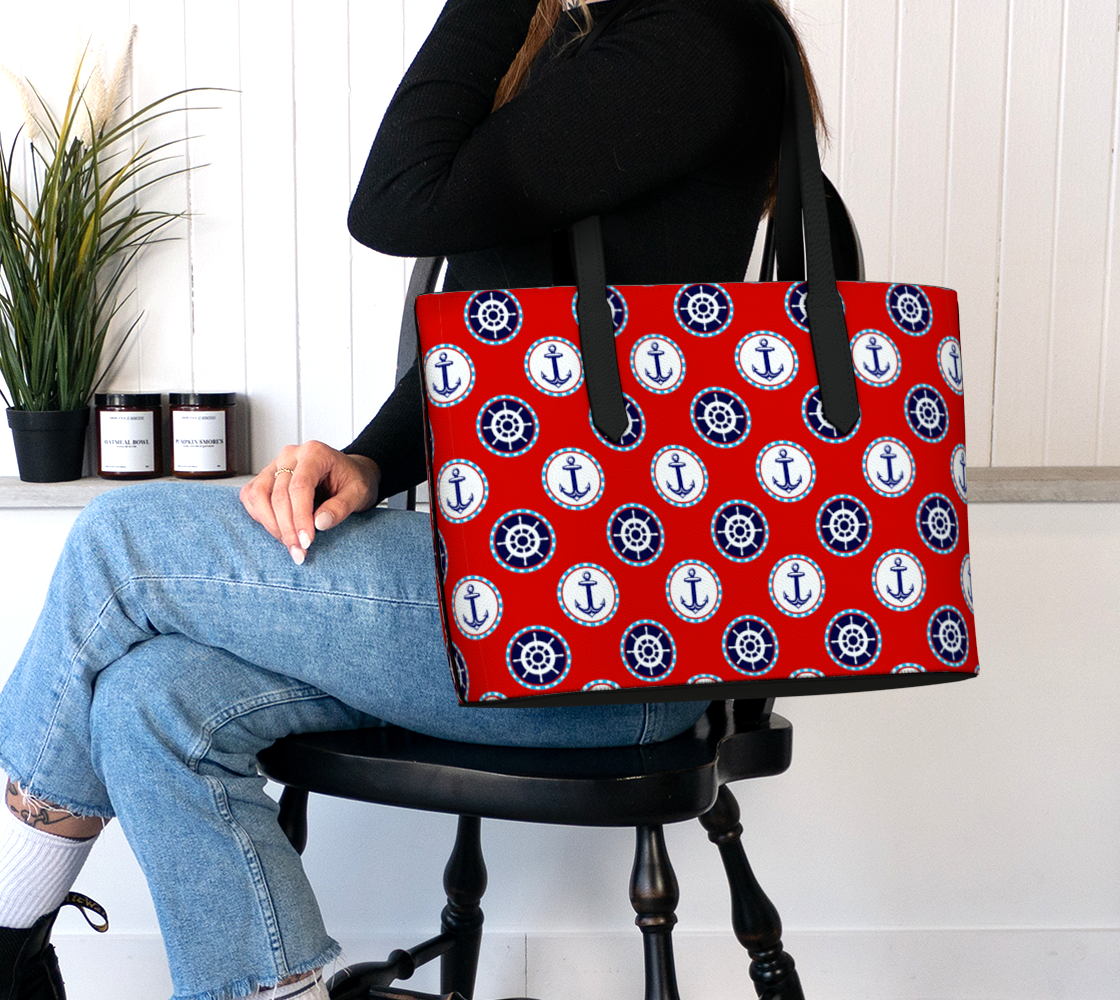 Red with circles Vegan Leather Tote Bag